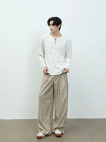 Deconstructed Long Sleeve Henley Pullover Top 4