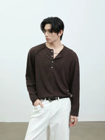 Deconstructed Long Sleeve Henley Pullover Top 5