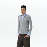 6017467152296,6017467152297,6017467152298,6017467152299, Deep V Faux Two-Piece Knit Shirt