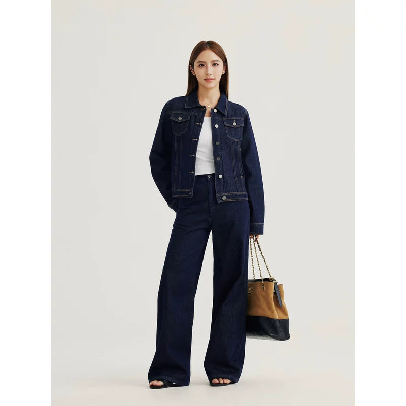 Denim Jacket and High Waist Pants Set 2
