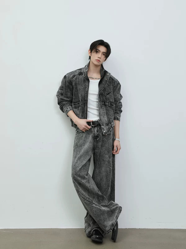 Denim Jacket and Wide Leg Pants Set 2