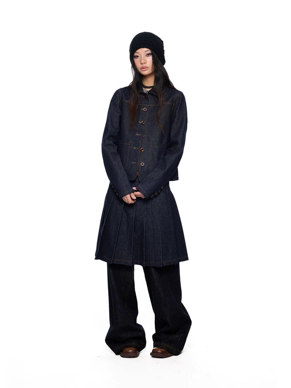 Denim Peter Pan Collar Jacket and Skirt 2