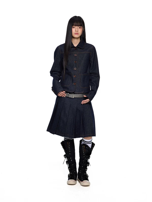 Denim Peter Pan Collar Jacket and Skirt 3