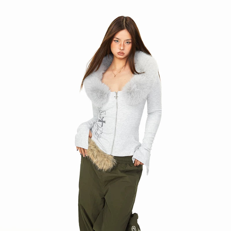 ,1627207:28334,6150017742984,1627207:28334,6150017742985,1627207:28334,6150017742983,6150017742984,6150017742985,6150017742983, Detachable Faux Fur Collar Zip Sweatshirt