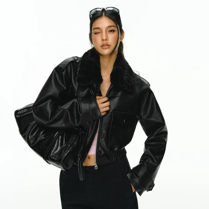 ,1627207:28341,6171552015850,1627207:28341,6171552015848,1627207:28341,6171552015847,1627207:28341,6171552015849,6171552015850,6171552015848,6171552015847,6171552015849, Detachable Fur Collar Faux Leather Jacket