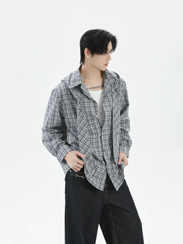 Detachable Hood Plaid Long-Sleeve Shirt 4