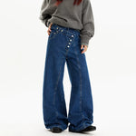 Diagonal Button Wide Leg Denim Pants 2