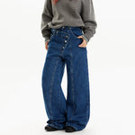 Diagonal Button Wide Leg Denim Pants 3