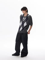 Diamond Pattern Short-Sleeve Knit Sweater 3