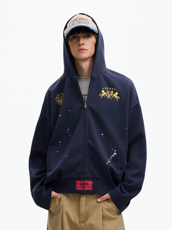 Distressed Boxing Graphic Zip-Up Hoodie 2