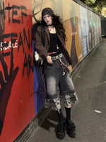 Distressed Camouflage Patchwork Denim Capri Pants 4