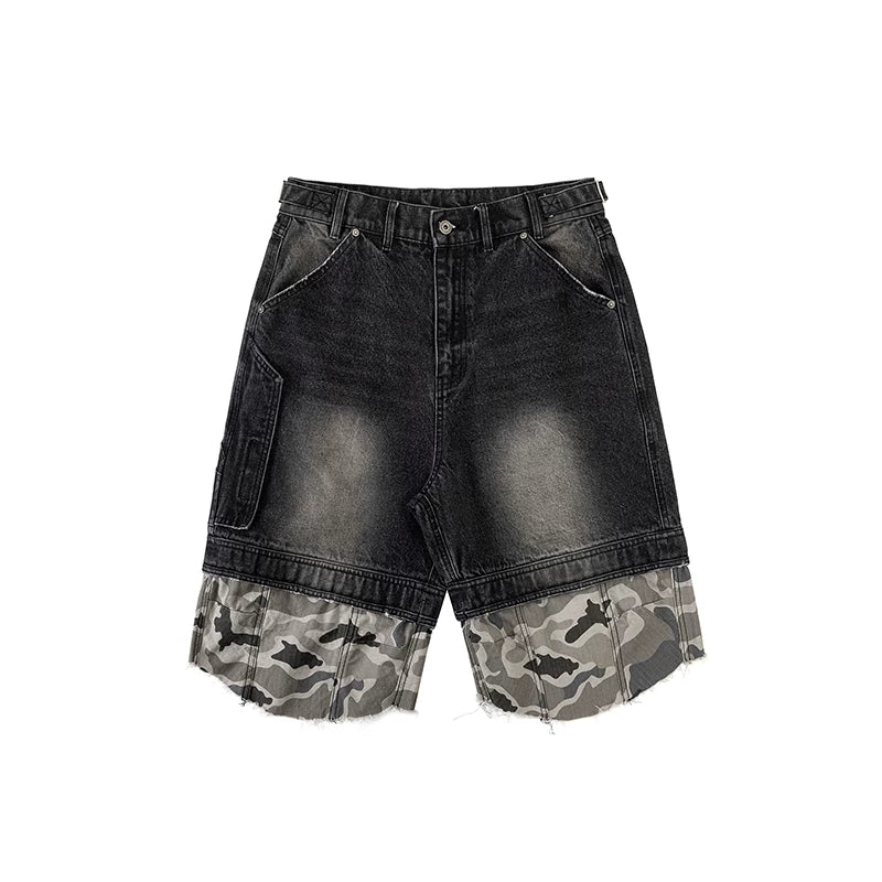 5733412224947,5733412224948,5733412224949,5733412224950, Distressed Camouflage Patchwork Denim Capri Pants