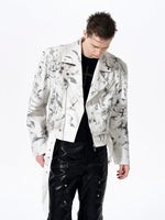 Distressed Denim Biker Jacket with Rivets 3