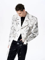 Distressed Denim Biker Jacket with Rivets 4