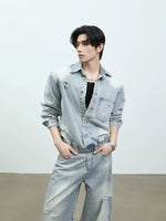 Distressed Denim Jacket and Wide-Leg Pants Set 2