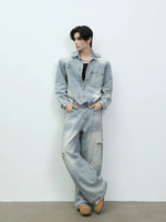 Distressed Denim Jacket and Wide-Leg Pants Set 3