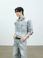 Distressed Denim Jacket and Wide-Leg Pants Set 4