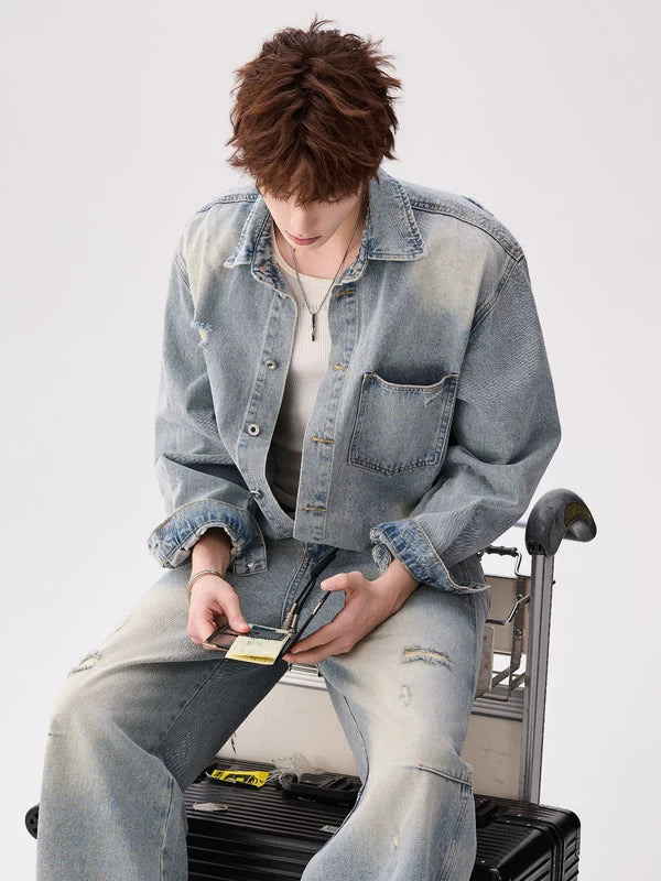 Distressed Denim Shirt and Pants Set 1