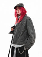 Distressed Embroidered Cross Lapel Denim Jacket 2