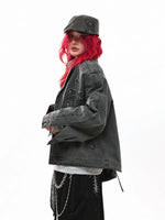 Distressed Embroidered Cross Lapel Denim Jacket 3