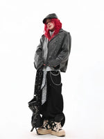 Distressed Embroidered Cross Lapel Denim Jacket 5