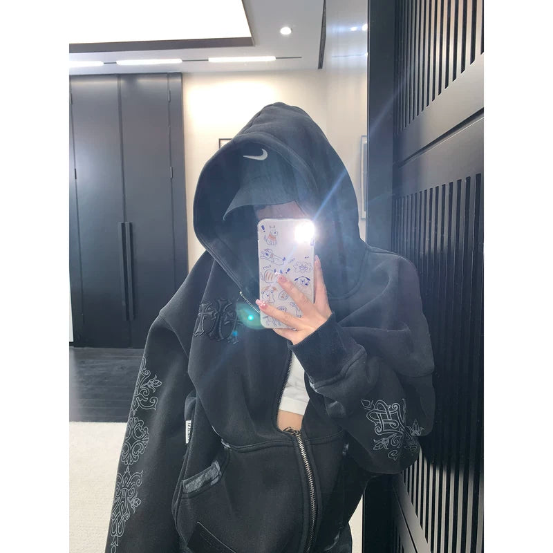 Distressed Embroidered Heavyweight Leather Zip Jacket 2