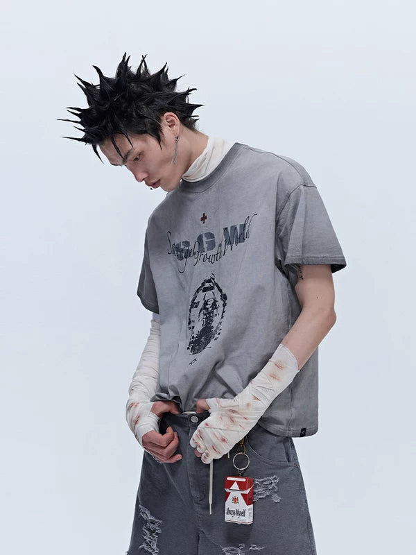 Distressed Graphic Cotton Short-Sleeve T-Shirt 2