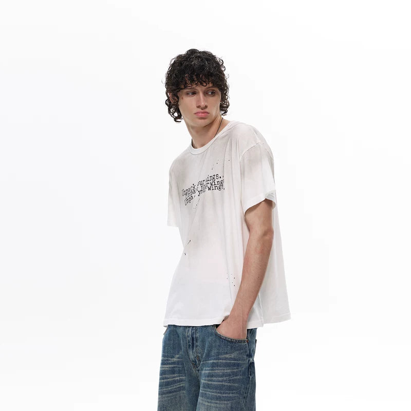6032878753739,6032878753740,6032878753741,6032878753742, Distressed Graphic Letter Print Short Sleeve T-Shirt