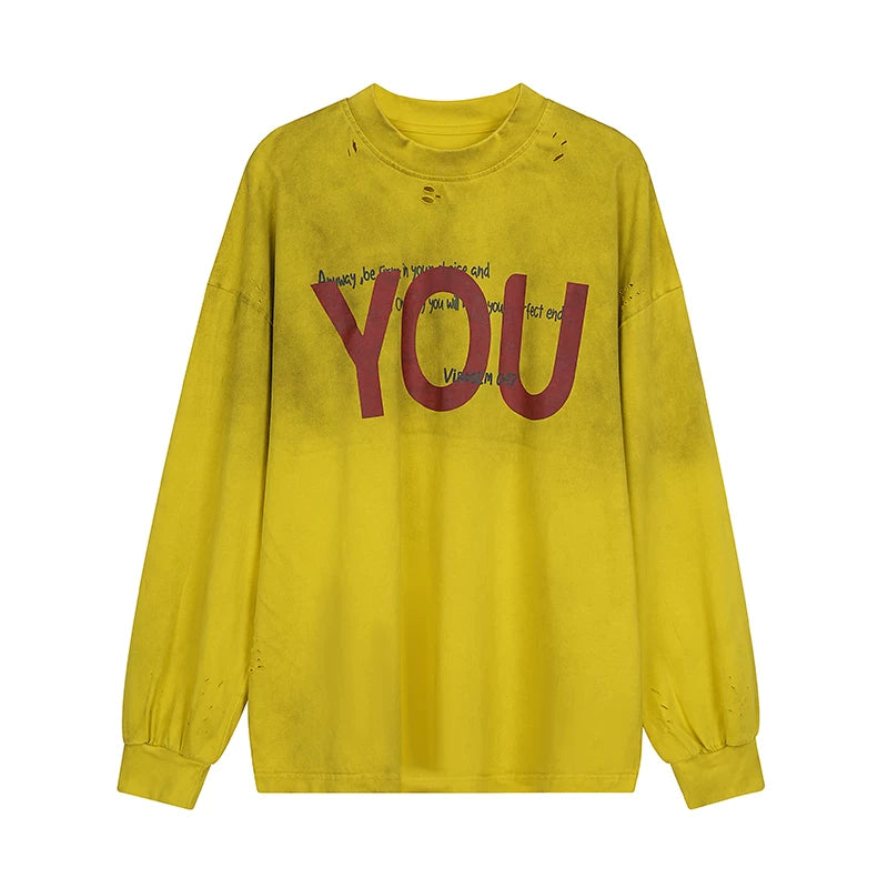 6023950344587,6023950344588,6023950344589, Distressed Letter Print Long Sleeve Pullover