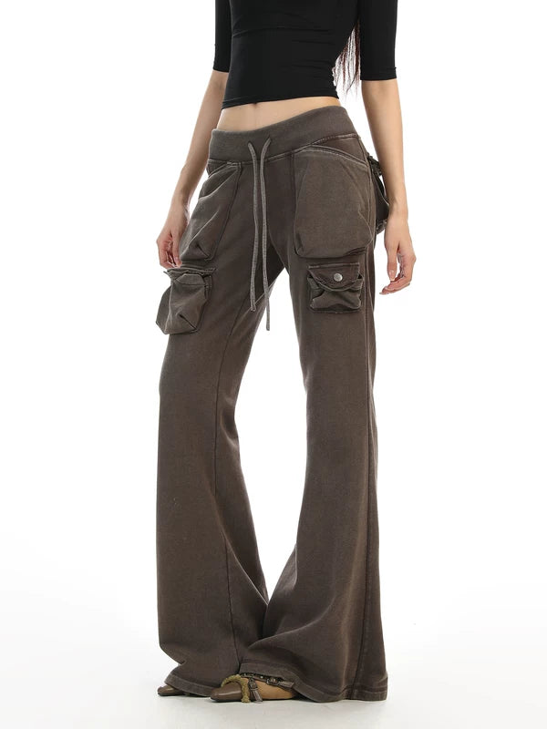 Distressed Multi-Pocket Flare Cargo Pants 2