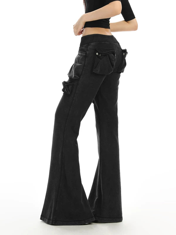 Distressed Multi-Pocket Flare Cargo Pants 3