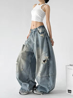 Distressed Patchwork Wide Leg Jeans Pants 2