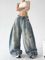 Distressed Patchwork Wide Leg Jeans Pants 3