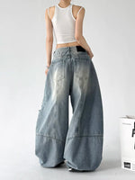 Distressed Patchwork Wide Leg Jeans Pants 4