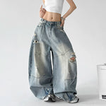 6039473309123,6039473309124,6039473309125,6039473309126, Distressed Patchwork Wide Leg Jeans Pants