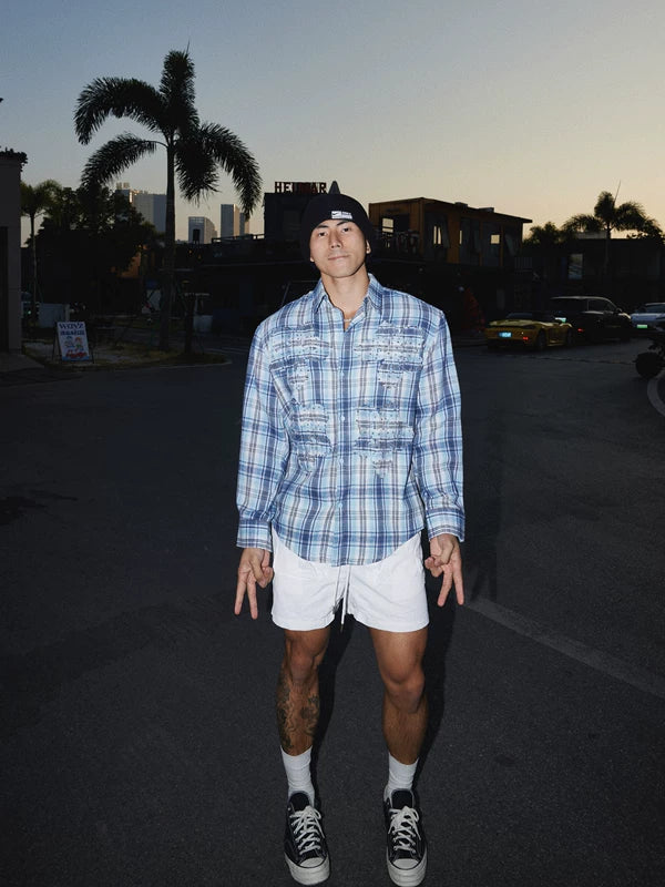 Distressed Plaid Long-Sleeve Casual Shirt 4