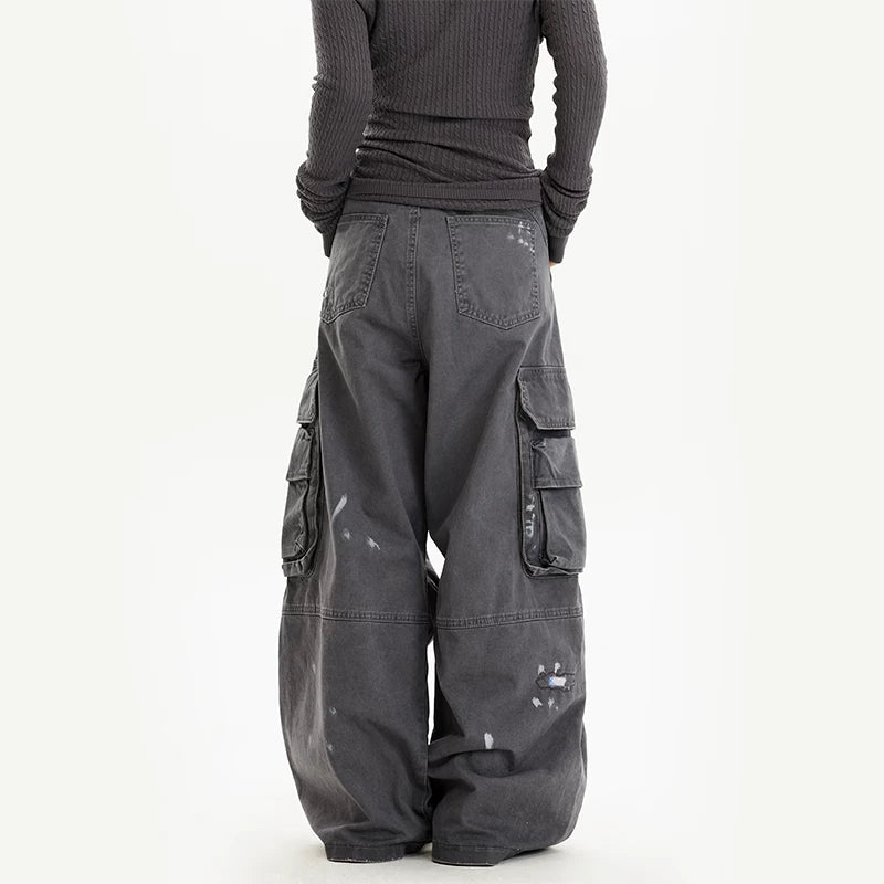 alt_id_7914932578, Distressed Plaid Patchwork Wide Leg Cargo Pants