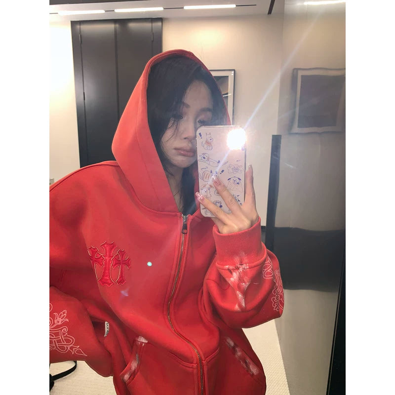 Distressed Retro Embroidered Leather Jacket 5