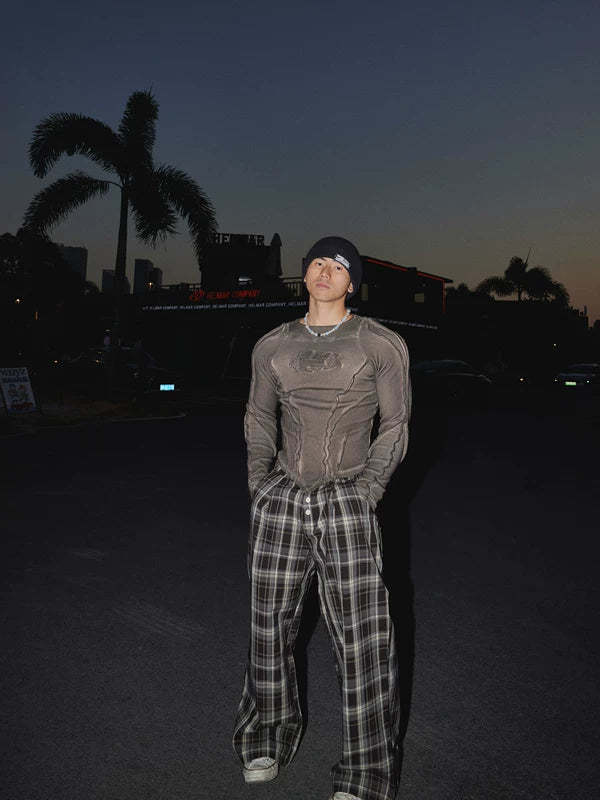 Distressed Ribbed Slim Fit Long Sleeve T-Shirt 2