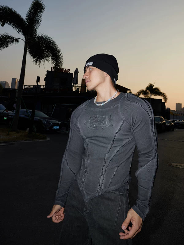 Distressed Ribbed Slim Fit Long Sleeve T-Shirt 3