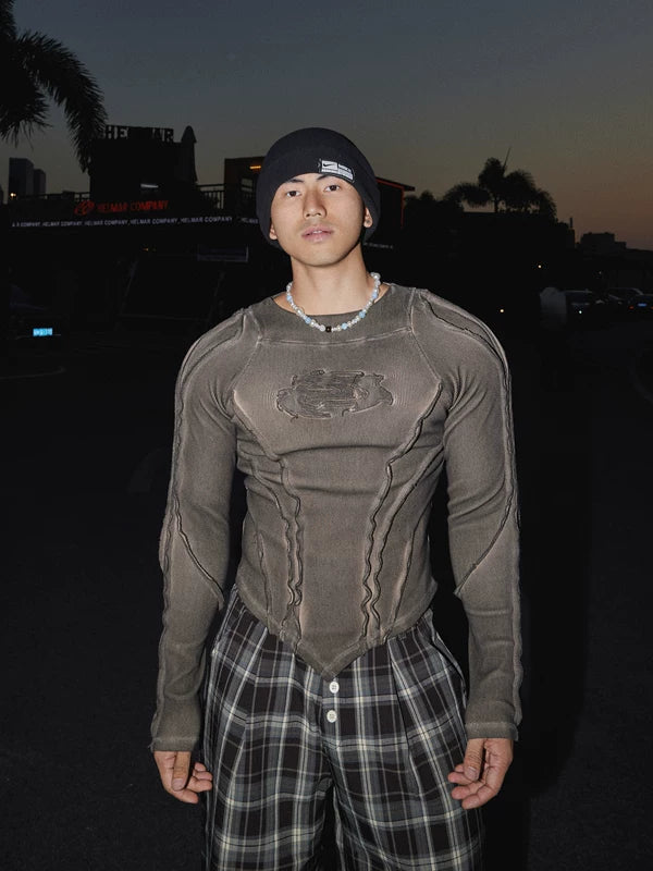 Distressed Ribbed Slim Fit Long Sleeve T-Shirt 4