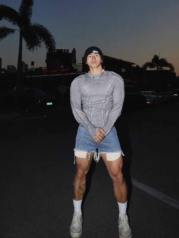 Distressed Ribbed Slim Fit Long Sleeve T-Shirt 5