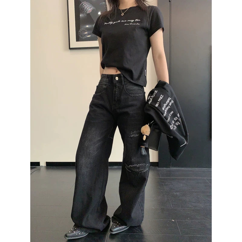 ,1627207:28341,6015731072816,1627207:28341,6015731072815,1627207:28341,6015731072818,1627207:28341,6015731072817,6015731072816,6015731072815,6015731072818,6015731072817, Distressed Ripped Straight-Leg Wide-Leg Jeans Pants