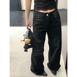 Distressed Ripped Straight-Leg Wide-Leg Jeans Pants 4