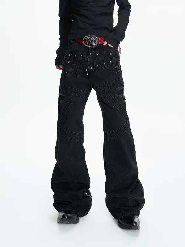 Distressed Rivet Patchwork Wide Leg Pants 5