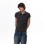 6031879208493,6031879208494,6031879208495,6031879208496, Distressed Short-Sleeve Collared Polo Shirt