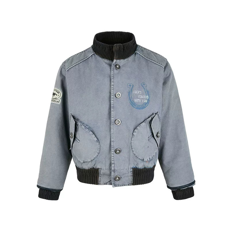 Distressed Stand Collar Cotton Workwear Jacket 5