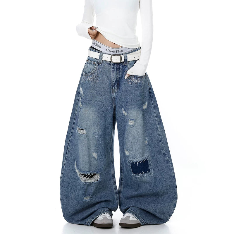 Distressed Ultra Wide-Leg Denim Pants 3