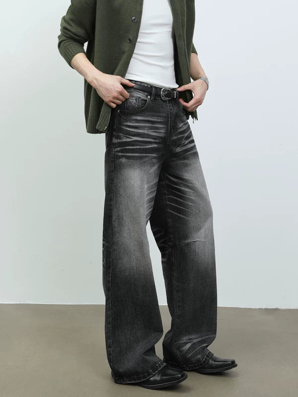 Distressed Washed Wide Leg Jeans Pants 2