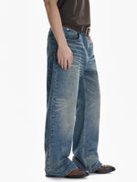 Distressed Whiskered Wide Leg Denim Pants 2